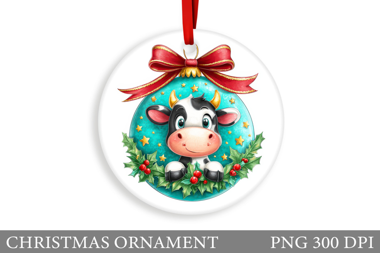 Cute Cow Christmas Ornament. Christmas Ornament Sublimation
