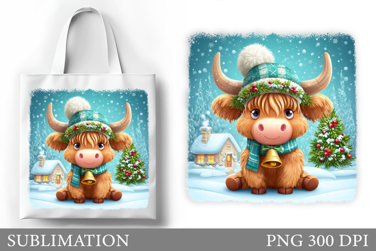 Christmas Cow Tote Bag. Christmas Tote Bag Sublimation