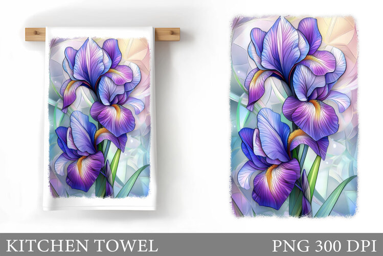 Irises Kitchen Towel. Flowers Kitchen Towel Design example image 1