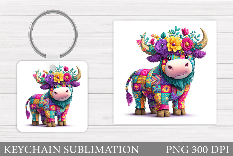 Patchwork Cow Keychain. Funny Cow Sublimation