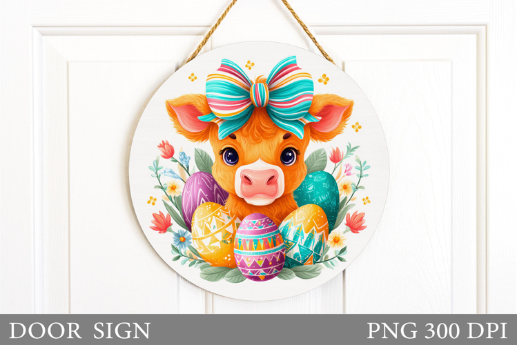 Easter Cow Door Sign Sublimation. Easter Door Sign Design