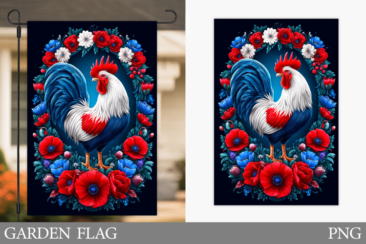 Patriotic Rooster Garden Flag. Patriotic Garden Flag Design