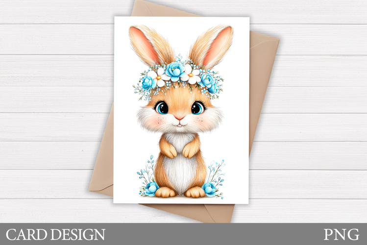 Cute Bunny Card Design. Bunny Flowers Card Printable