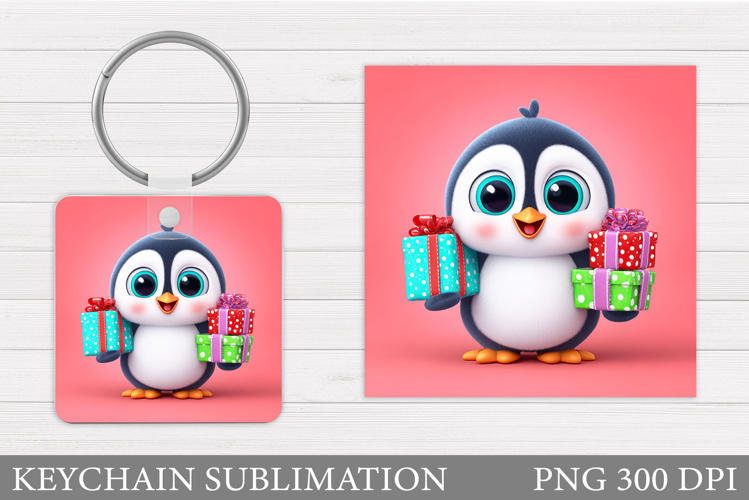 Cute Penguin Keychain Design. Christmas Keychain Sublimation