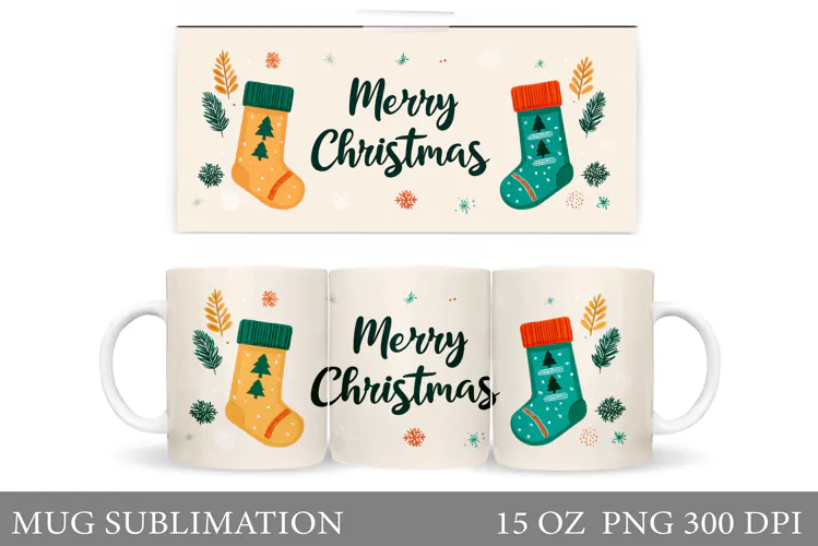 Merry Christmas Mug Design. Christmas Tree Sublimation
