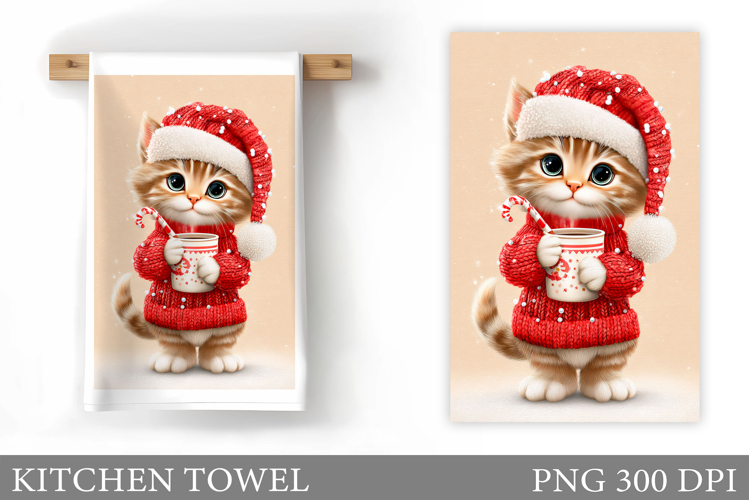 Christmas Cat Kitchen Towel. Christmas Kitchen Towel Design