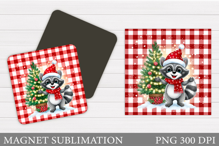 Christmas Raccoon Magnet Design. Christmas Magnet Sublimatio