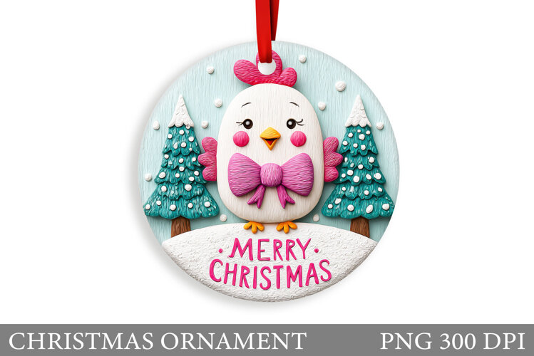 Cute Chicken Christmas Ornament. Christmas Sublimation example image 1