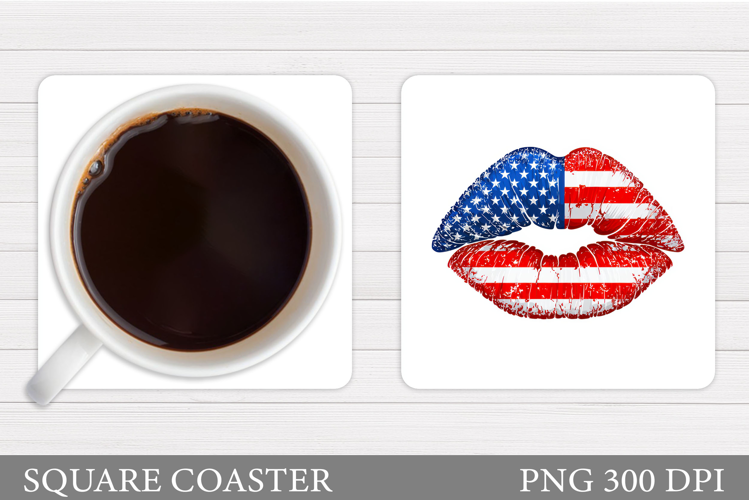 Patriotic Lips Coaster. Patriotic Coaster Sublimation