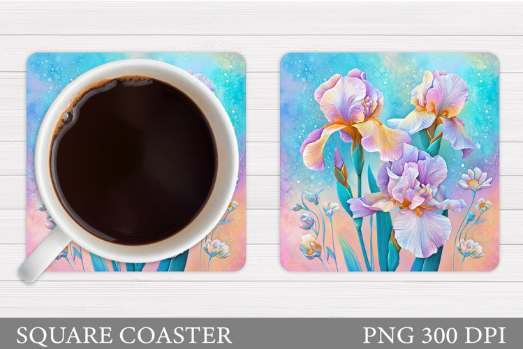Irises Coaster Sublimation. Floral Coaster Design