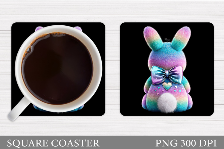Iridescent Bunny Coaster Design. Cute Bunny Sublimation