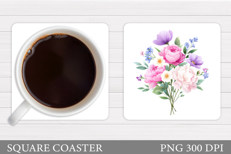 Flowers Coaster Sublimation. Floral Coaster Design