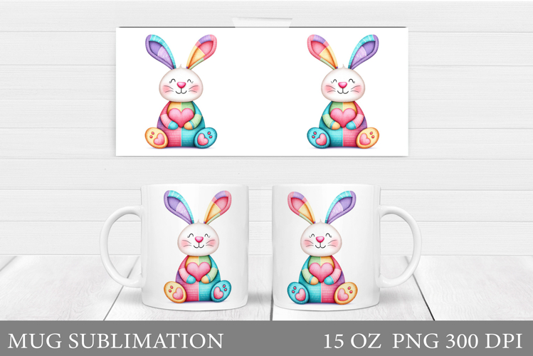 Valentines Bunny Mug Sublimation. Valentines Mug Wrap Design