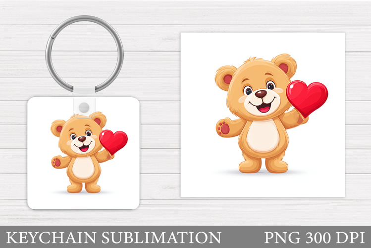 Valentines Bear Keychain. Valentines Keychain Sublimation