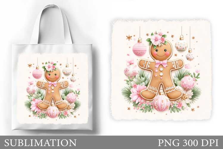 Gingerbread Tote Bag Design. Christmas Tote Bag Sublimation