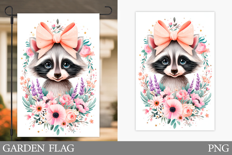 Cute Raccoon Garden Flag. Summer Garden Flag Design