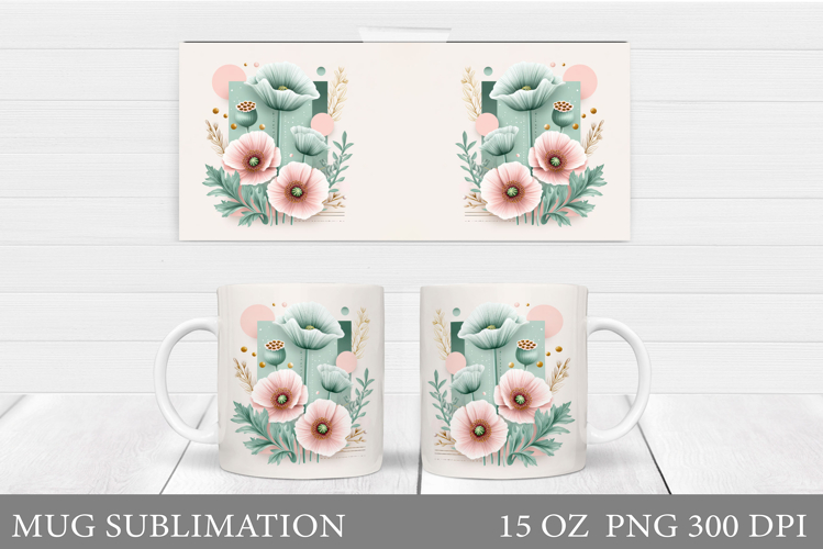 Floral Mug Wrap Design. Flowers Mug Sublimation