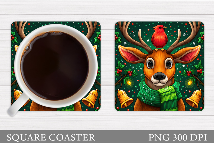 Reindeer Coaster Design. Christmas Coaster Sublimation