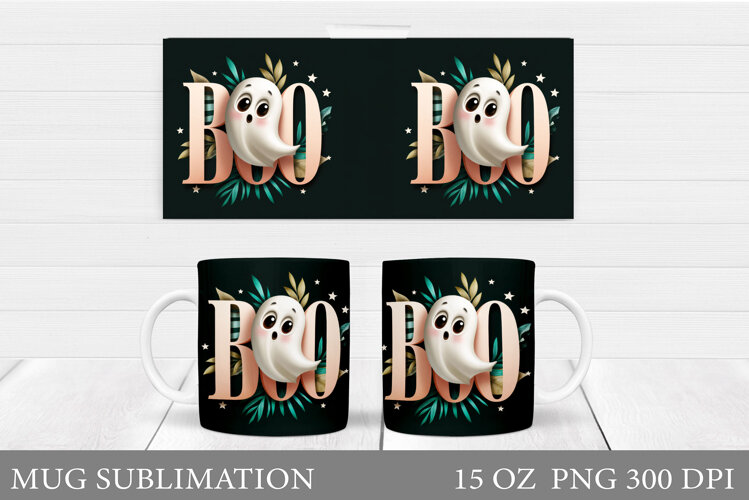 Cute Ghost Mug Sublimation. Halloween Mug Design example image 1