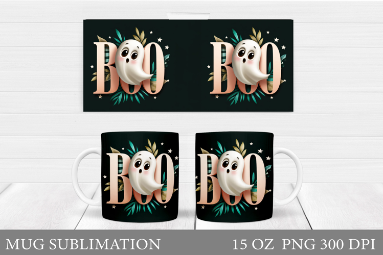 Cute Ghost Mug Sublimation. Halloween Mug Design
