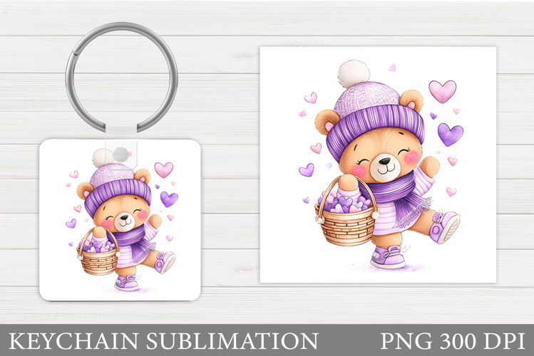 Valentines Bear Keychain. Valentines Keychain Sublimation