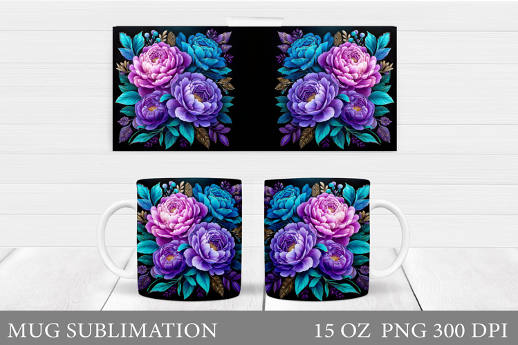 Peony Mug Design. Flowers Mug Sublimation