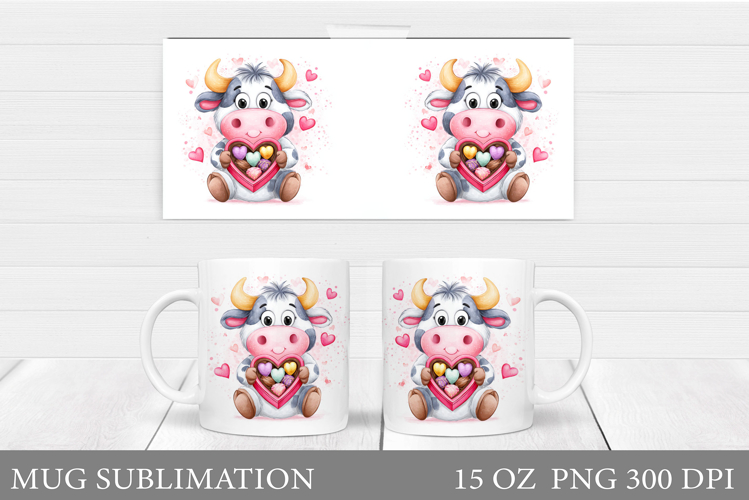 Valentines Cow Mug Sublimation. Valentines Mug Wrap Design