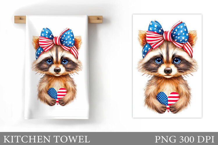 Patriotic Raccoon Kitchen Towel. Patriotic Kitchen Towel example image 1