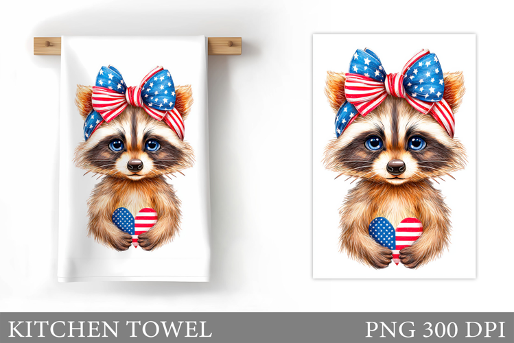 Patriotic Raccoon Kitchen Towel. Patriotic Kitchen Towel
