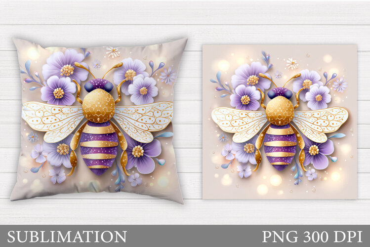 Bee Pillow Sublimation. Flowers Pillow Sublimation example image 1