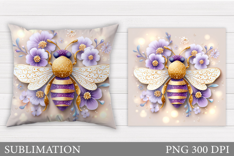 Bee Pillow Sublimation. Flowers Pillow Sublimation
