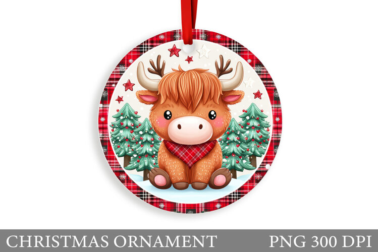 Cute Cow Christmas Ornament. Christmas Ornament Sublimation example image 1