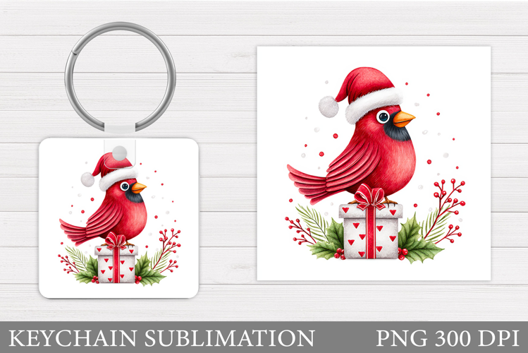 Cardinal Keychain Sublimation. Winter Bird Round Keychain