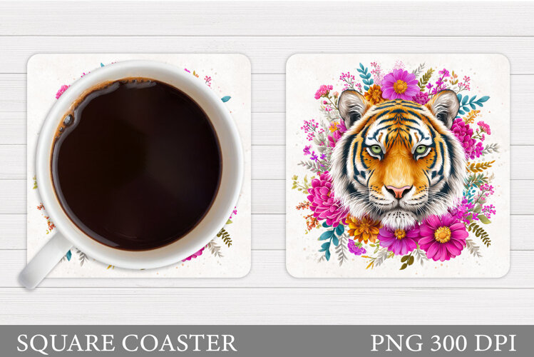 Tiger Coaster Design. Tiger Flowers Coaster Sublimation example image 1