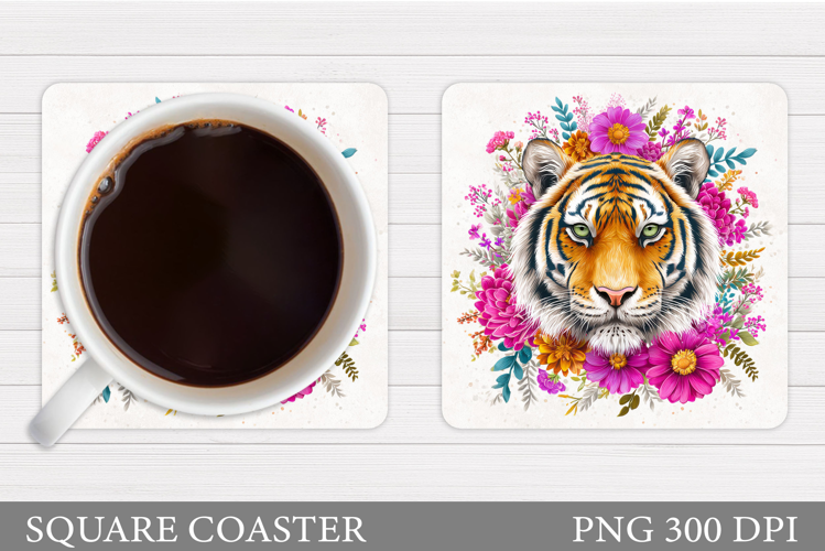 Tiger Coaster Design. Tiger Flowers Coaster Sublimation