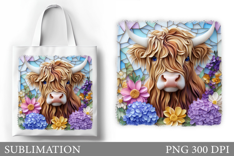 Highland Cow Tote Bag Design. Cow Flowers Sublimation
