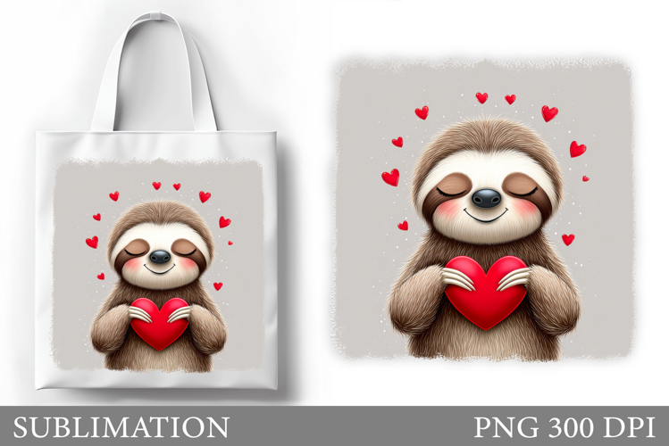Valentines Sloth Tote Bag. Valentines Sloth Sublimation
