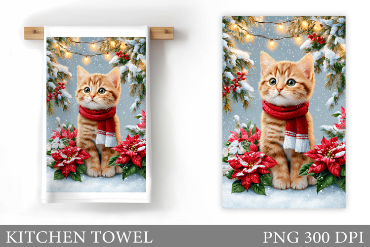 Christmas Cat Kitchen Towel. Christmas Kitchen Towel Design