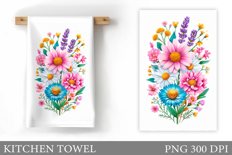 Wildflowers Kitchen Towel. Flowers Kitchen Towel Sublimation