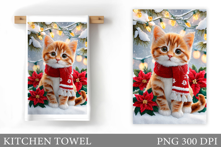 Christmas Cat Kitchen Towel. Christmas Kitchen Towel Design