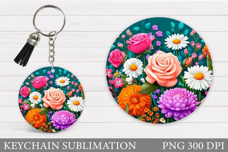 Flowers Keychain Design. Floral Keychain Sublimation