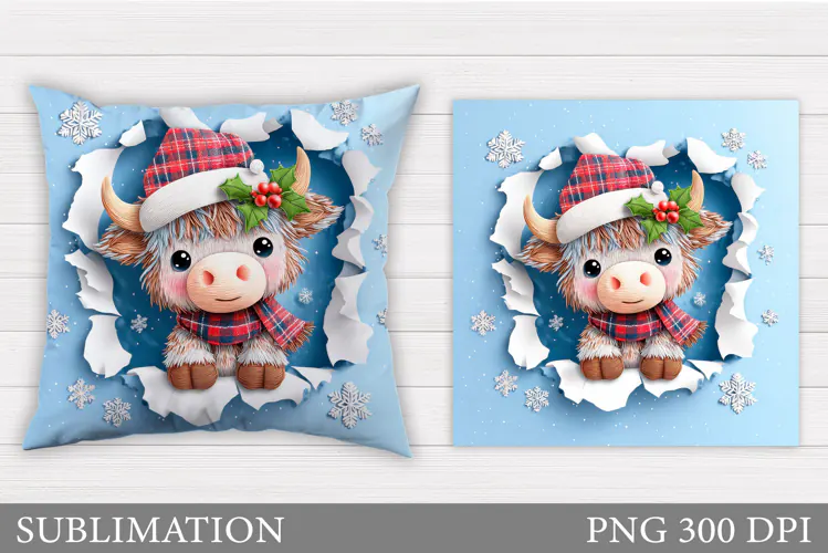 Christmas Cow Pillow Design. Christmas Pillow Sublimation