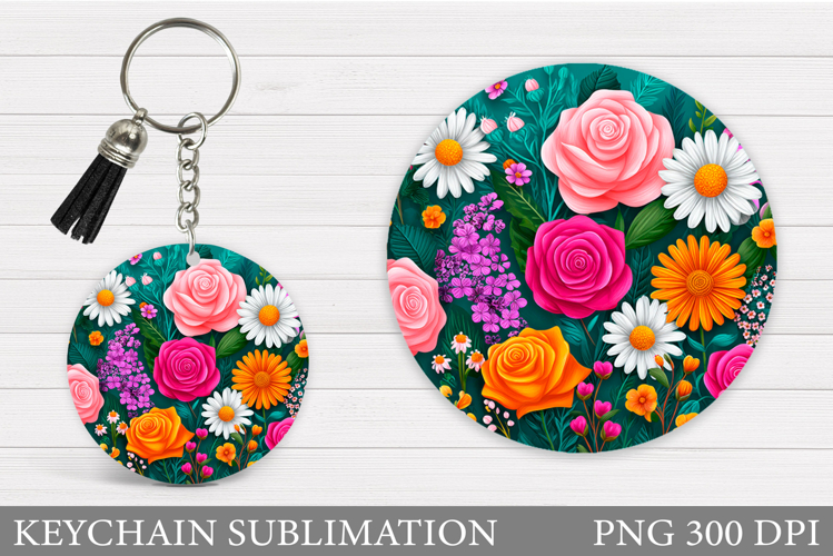 Flower Keychain Sublimation. Floral Keychain Design