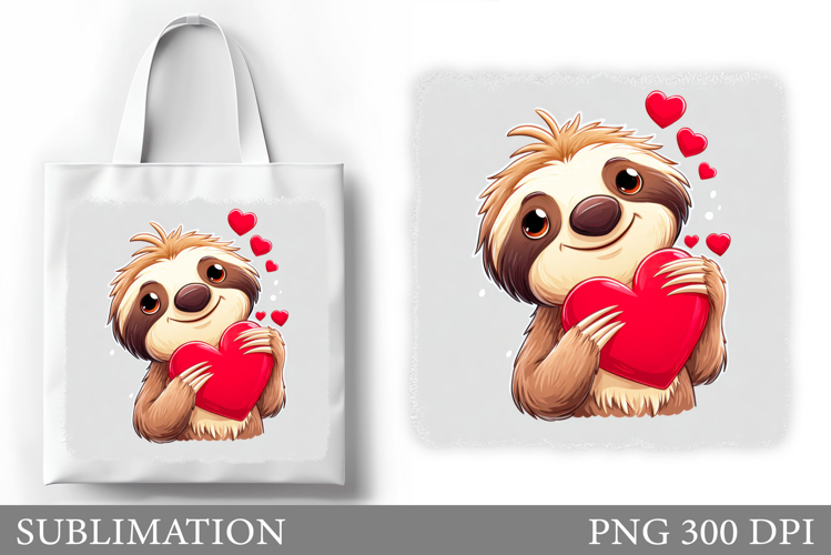 Valentines Sloth Tote Bag. Valentines Sloth Sublimation