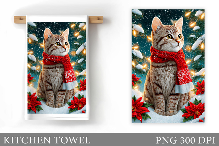 Christmas Cat Kitchen Towel. Christmas Kitchen Towel Design