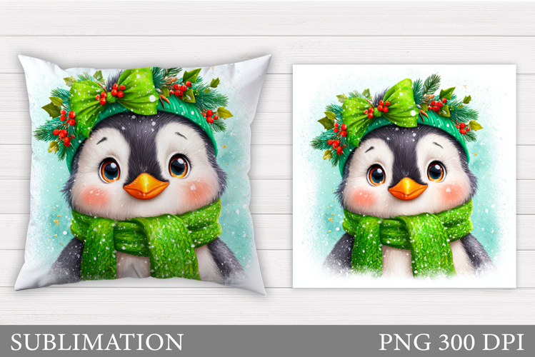 Christmas Penguin Pillow. Christmas Pillow Sublimation