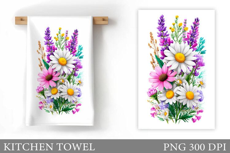 Wildflowers Kitchen Towel. Flowers Kitchen Towel Sublimation example image 1
