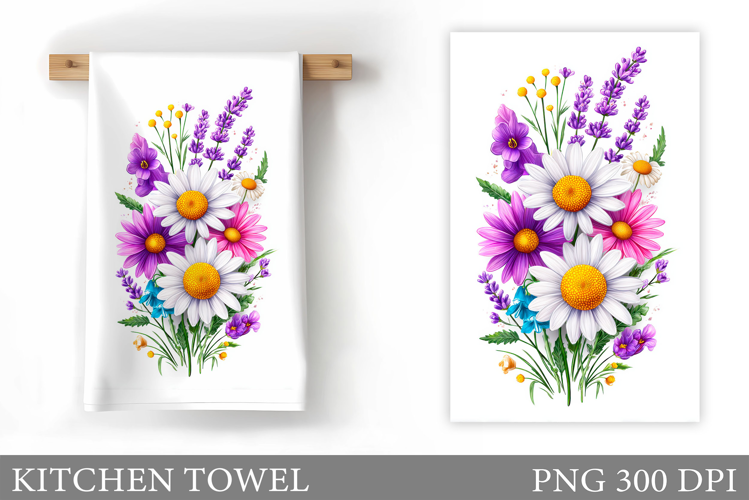 Wildflowers Kitchen Towel. Flowers Kitchen Towel Sublimation