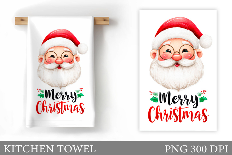 Santa Claus Kitchen Towel Design. Christmas Kitchen Towel