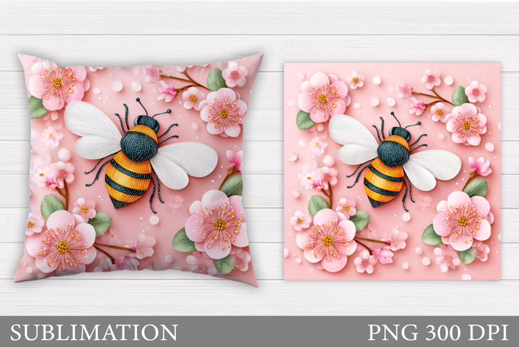 Bee Pillow Sublimation. Flowers Pillow Sublimation